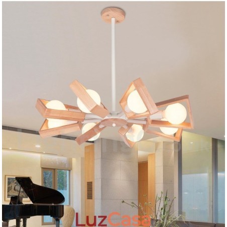 Lustre de madeira de camada única com 8 luzes, estilo moderno e contemporâneo