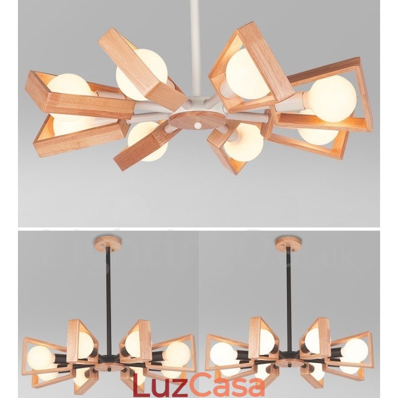 Lustre de madeira de camada única com 8 luzes, estilo moderno e contemporâneo