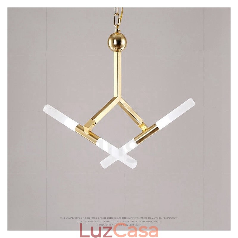 Lustre moderno contemporâneo de 2 níveis e 4 luzes dourado