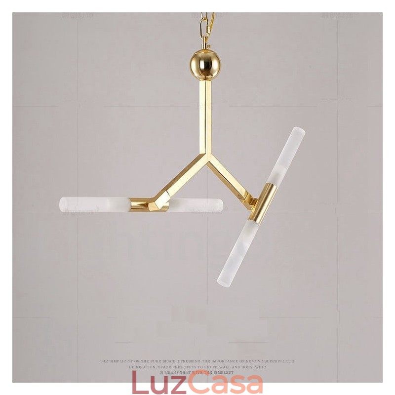 Lustre moderno contemporâneo de 2 níveis e 4 luzes dourado