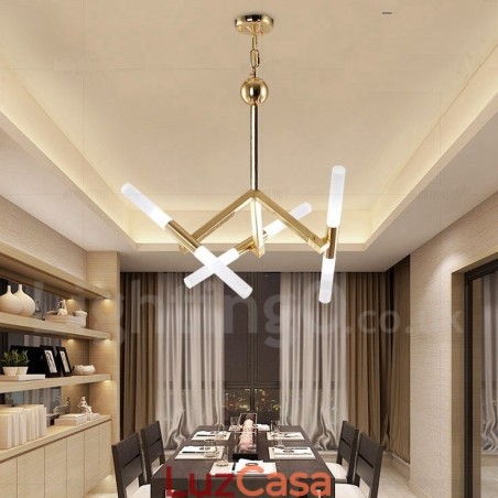 Lustre moderno contemporâneo de 2 níveis e 6 luzes dourado Lustre moderno contemporâneo de 2 níveis e 6 luzes dourado