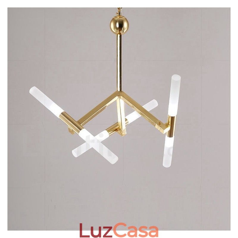 Lustre moderno contemporâneo de 2 níveis e 6 luzes dourado