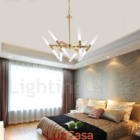 Lustre moderno contemporâneo de 2 níveis e 12 luzes dourado Lustre moderno contemporâneo de 2 níveis e 12 luzes dourado