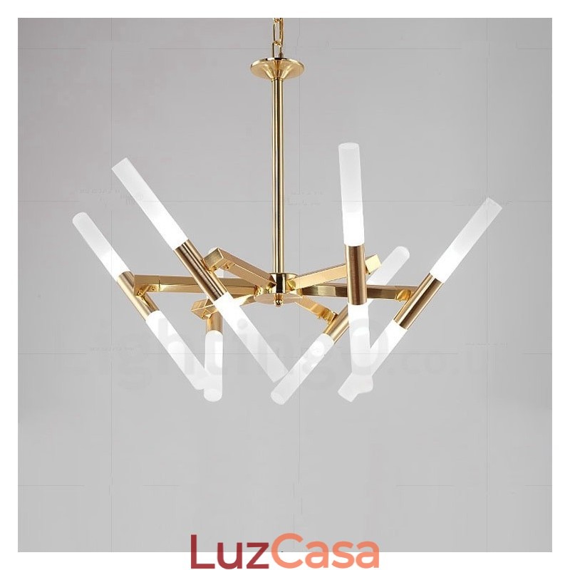 Lustre moderno contemporâneo de 2 níveis e 12 luzes dourado