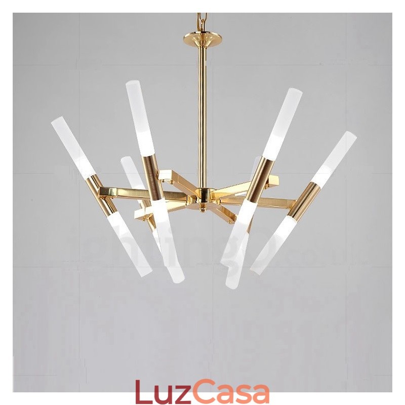 Lustre moderno contemporâneo de 2 níveis e 12 luzes dourado
