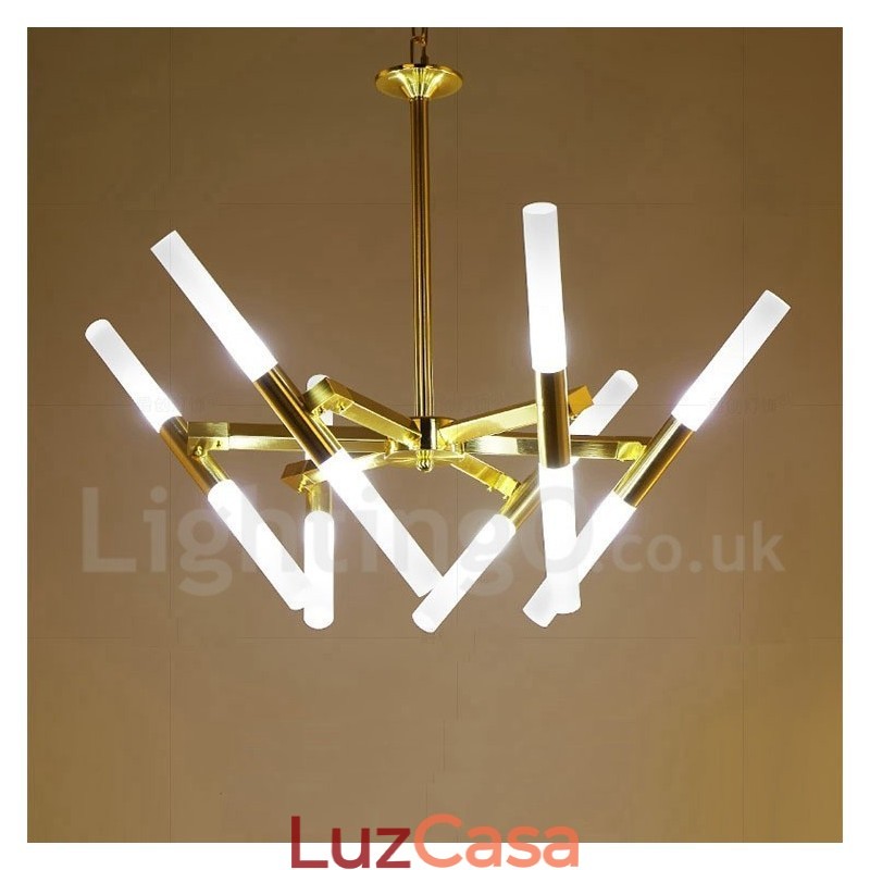 Lustre moderno contemporâneo de 2 níveis e 12 luzes dourado