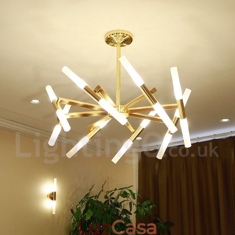 Lustre moderno contemporâneo de 2 níveis e 16 luzes dourado