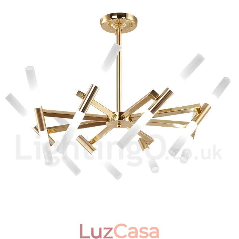 Lustre moderno contemporâneo de 2 níveis e 16 luzes dourado