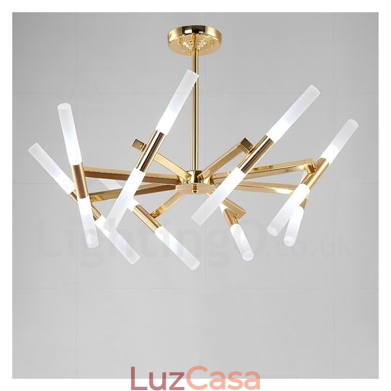 Lustre moderno contemporâneo de 2 níveis e 16 luzes dourado