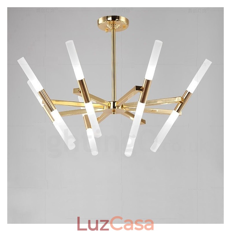 Lustre moderno contemporâneo de 2 níveis e 16 luzes dourado