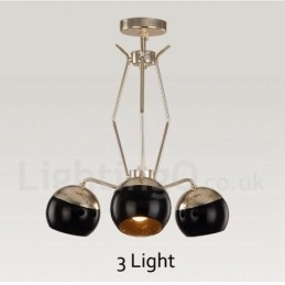 Lustre de metal contemporâneo moderno de 3 luzes com camada única e cúpula de vidro