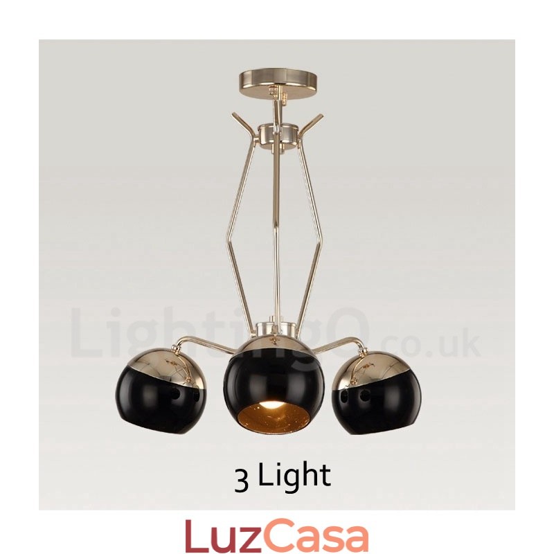 Lustre de metal contemporâneo moderno de 3 luzes com camada única e cúpula de vidro