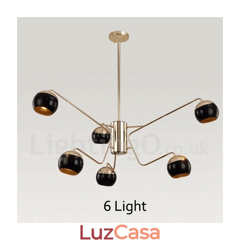 Lustre de metal contemporâneo moderno de 6 luzes e 2 níveis com cúpula de vidro