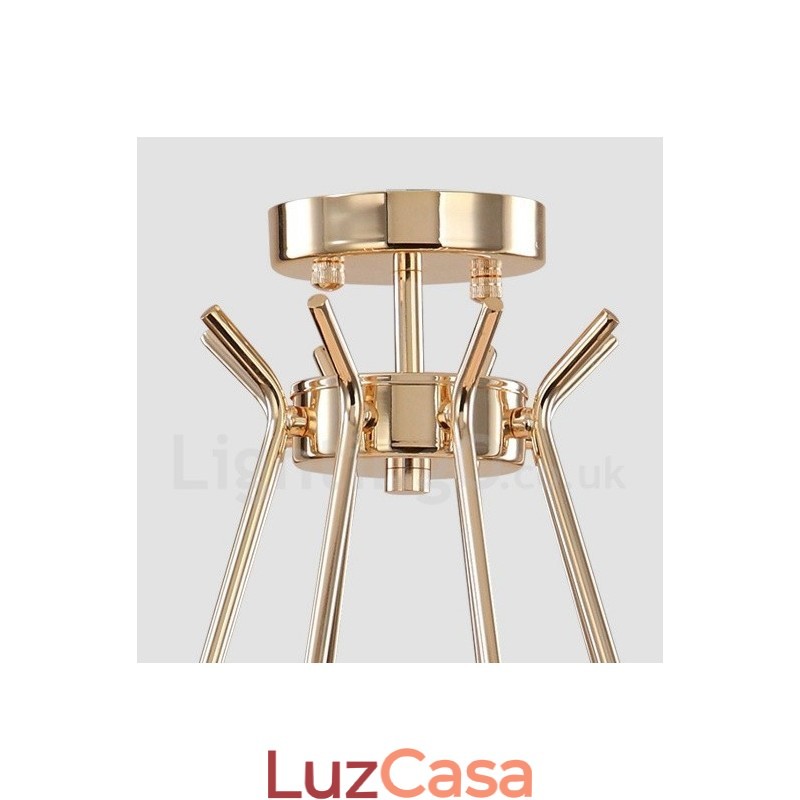 Lustre de metal contemporâneo moderno de 6 luzes e 2 níveis com cúpula de vidro