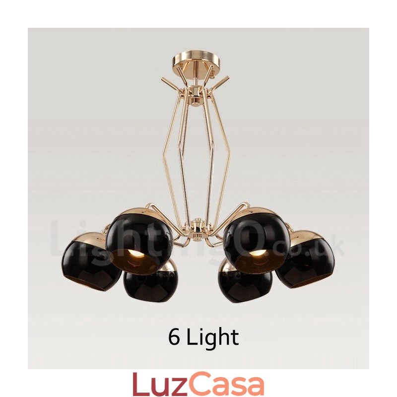 Lustre de metal contemporâneo moderno de 6 luzes com camada única e cúpula de vidro