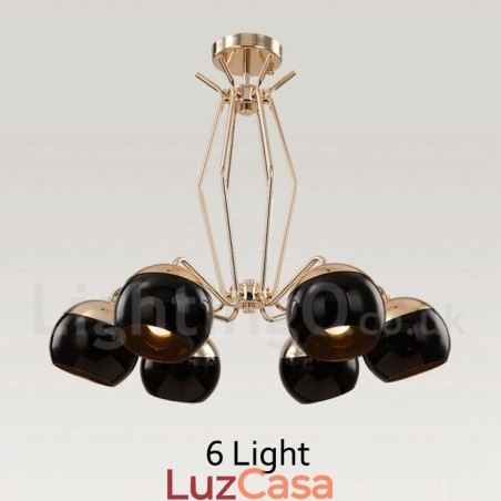Lustre de metal contemporâneo moderno de 6 luzes com camada única e cúpula de vidro Lustre de metal contemporâneo moderno de 6 luzes com camada única e cúpula de vidro