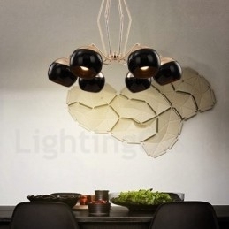 Lustre de metal contemporâneo moderno de 6 luzes com camada única e cúpula de vidro