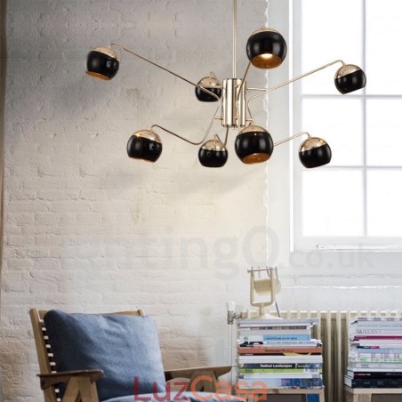 Lustre de metal contemporâneo moderno de 8 luzes e 2 níveis com cúpula de vidro Lustre de metal contemporâneo moderno de 8 luzes e 2 níveis com cúpula de vidro