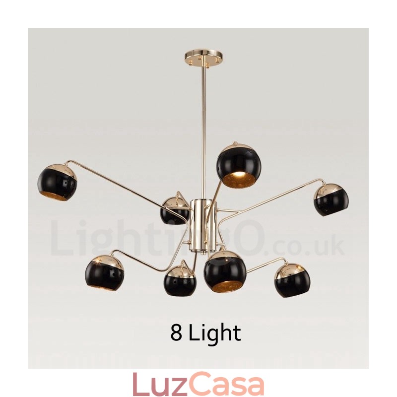 Lustre de metal contemporâneo moderno de 8 luzes e 2 níveis com cúpula de vidro