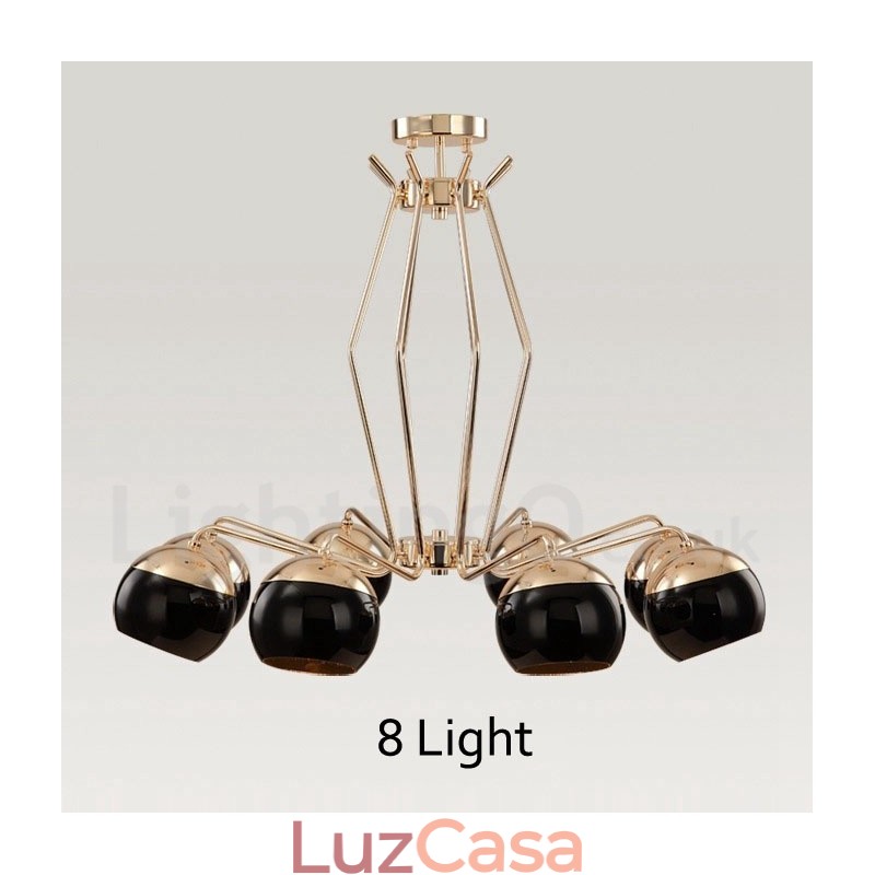Lustre de metal contemporâneo moderno de 8 luzes com camada única e cúpula de vidro