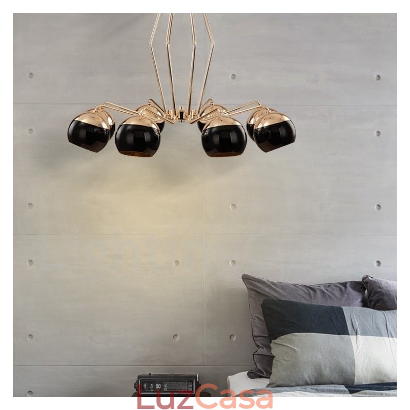 Lustre de metal contemporâneo moderno de 8 luzes com camada única e cúpula de vidro