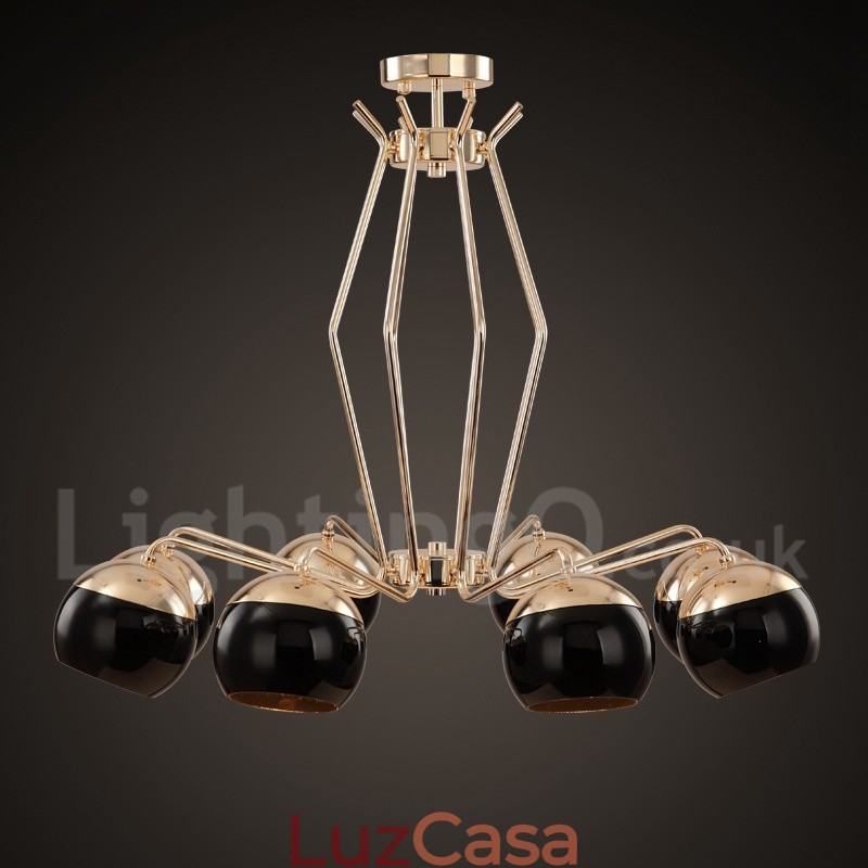 Lustre de metal contemporâneo moderno de 8 luzes com camada única e cúpula de vidro