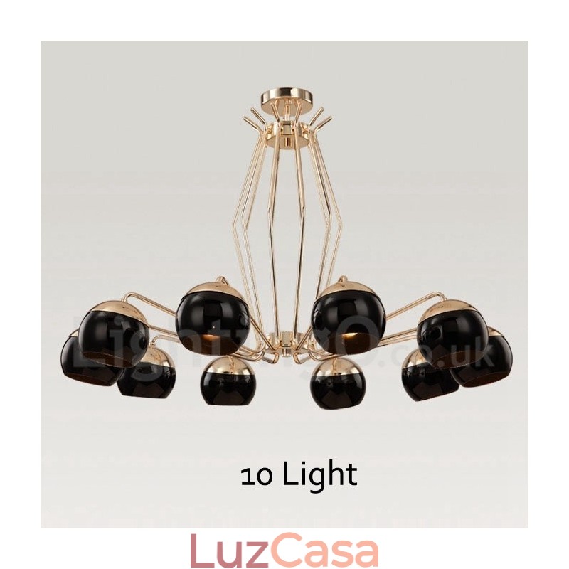Lustre de metal contemporâneo moderno de 10 luzes com camada única e cúpula de vidro