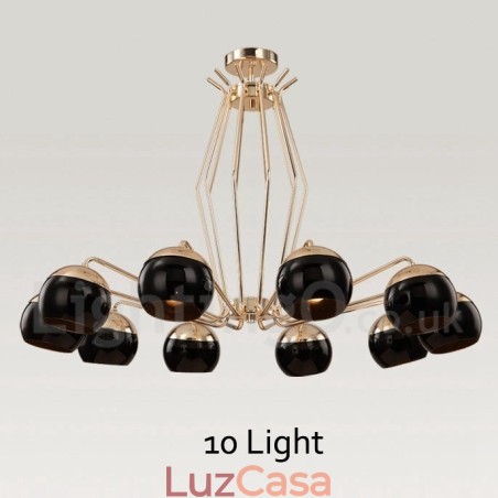Lustre de metal contemporâneo moderno de 10 luzes com camada única e cúpula de vidro Lustre de metal contemporâneo moderno de 10 luzes com camada única e cúpula de vidro