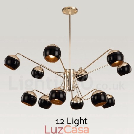 Lustre de metal contemporâneo moderno de 12 luzes e 2 níveis com cúpula de vidro Lustre de metal contemporâneo moderno de 12 luzes e 2 níveis com cúpula de vidro
