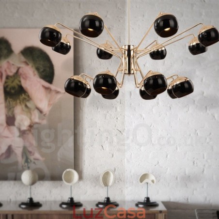 Lustre de metal contemporâneo moderno de 16 luzes e 2 níveis com cúpula de vidro Lustre de metal contemporâneo moderno de 16 luzes e 2 níveis com cúpula de vidro