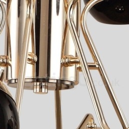 Lustre de metal contemporâneo moderno de 16 luzes e 2 níveis com cúpula de vidro