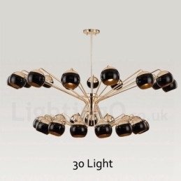 Lustre de metal contemporâneo moderno de 30 luzes e 2 níveis com cúpula de vidro