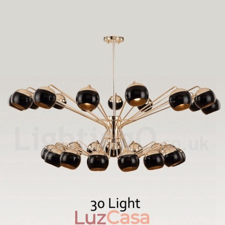 Lustre de metal contemporâneo moderno de 30 luzes e 2 níveis com cúpula de vidro Lustre de metal contemporâneo moderno de 30 luzes e 2 níveis com cúpula de vidro