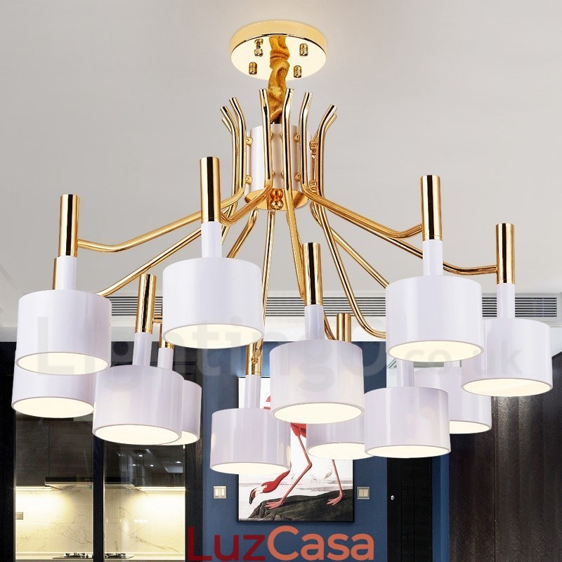 Lustre moderno contemporâneo de 12 luzes e 2 níveis