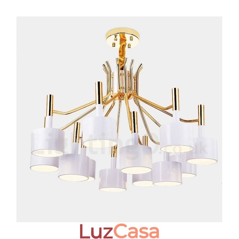 Lustre moderno contemporâneo de 12 luzes e 2 níveis