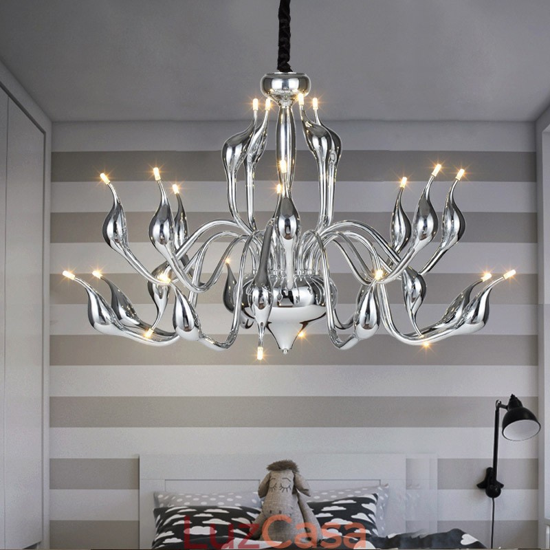Lustre moderno de cisne com 24 luzes G4 cromado lâmpada incluída