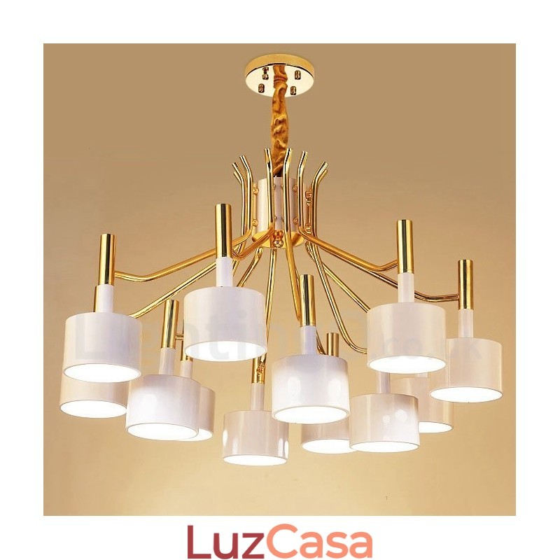 Lustre moderno contemporâneo de 12 luzes e 2 níveis