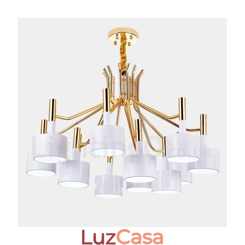 Lustre moderno contemporâneo de 12 luzes e 2 níveis