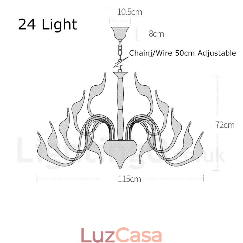 Lustre moderno de cisne com 24 luzes G4 cromado lâmpada incluída