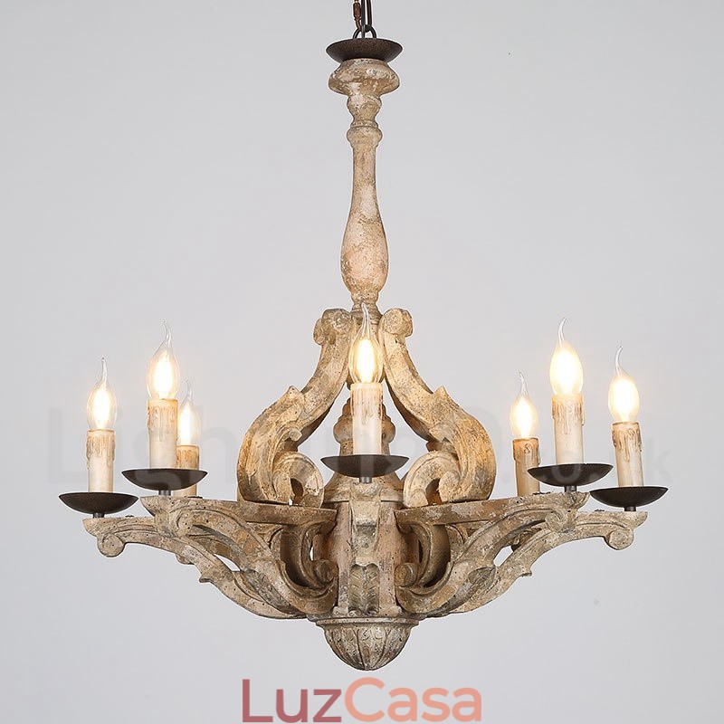 8 Luzes Vintage Retro Lustre De Madeira Lâmpada Luz