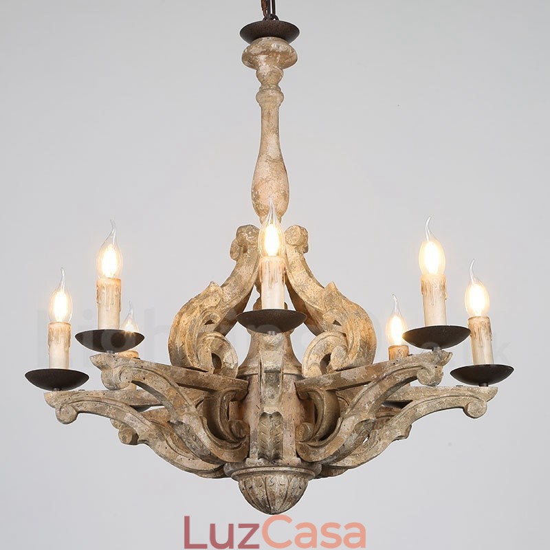 8 Luzes Vintage Retro Lustre De Madeira Lâmpada Luz