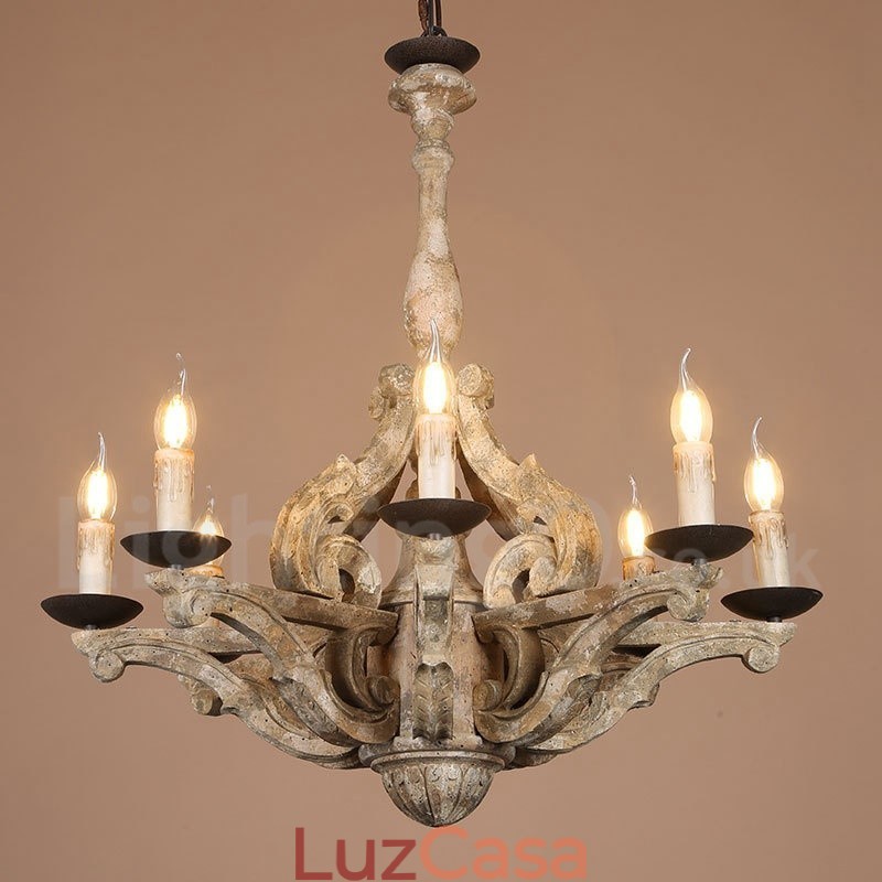 8 Luzes Vintage Retro Lustre De Madeira Lâmpada Luz