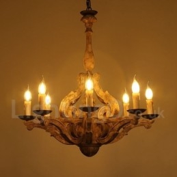 8 Luzes Vintage Retro Lustre De Madeira Lâmpada Luz