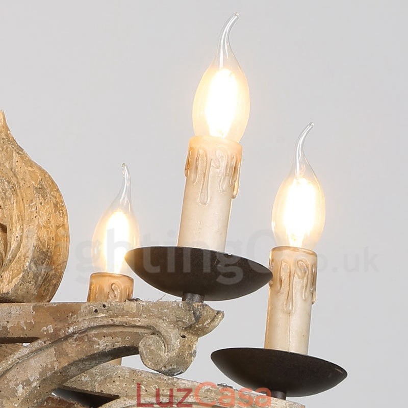 8 Luzes Vintage Retro Lustre De Madeira Lâmpada Luz