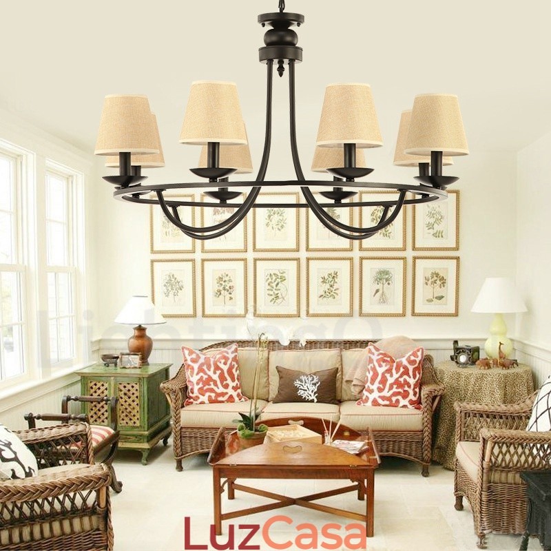 Country Retro 8 Luzes Lustre de Camada Única Lâmpada Luz