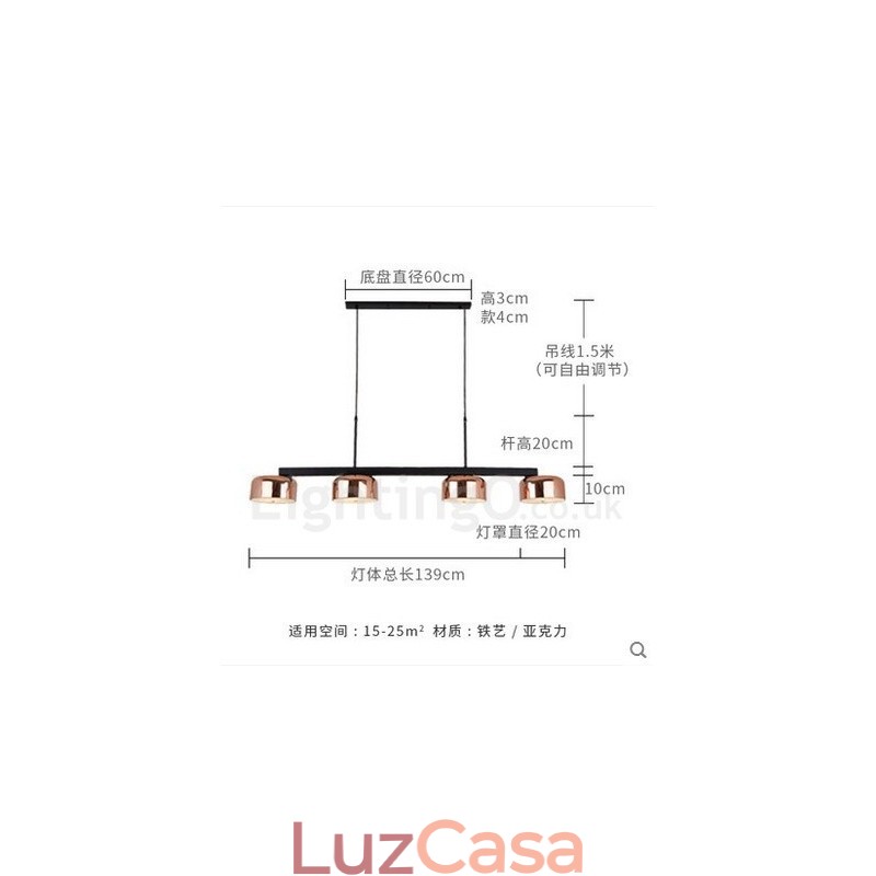Lustre giratório moderno contemporâneo de 4 níveis de luz única