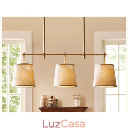 Lustre de cobre retrô country com 3 luzes e abajur de tecido Lustre de cobre retrô country com 3 luzes e abajur de tecido