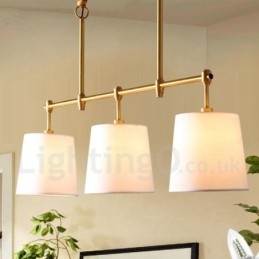 Lustre de cobre retrô country com 3 luzes e abajur de tecido