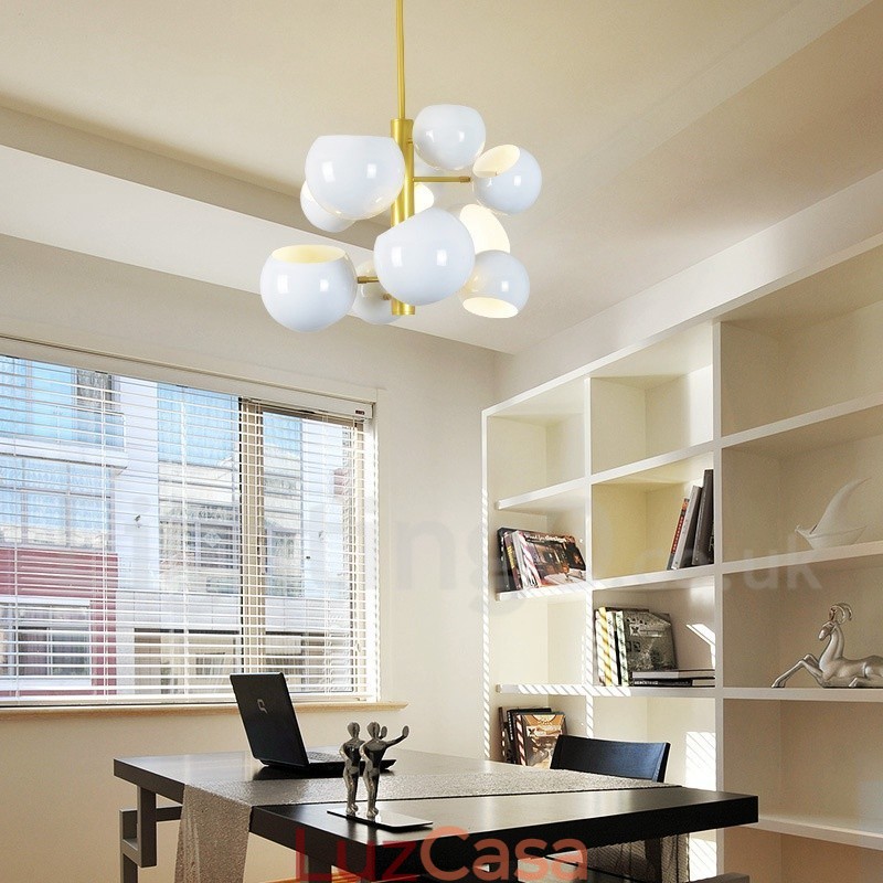 Lustre moderno contemporâneo branco de 10 luzes