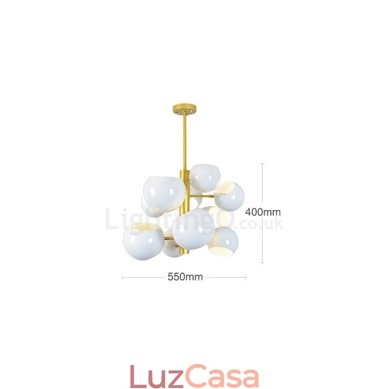 Lustre moderno contemporâneo branco de 10 luzes
